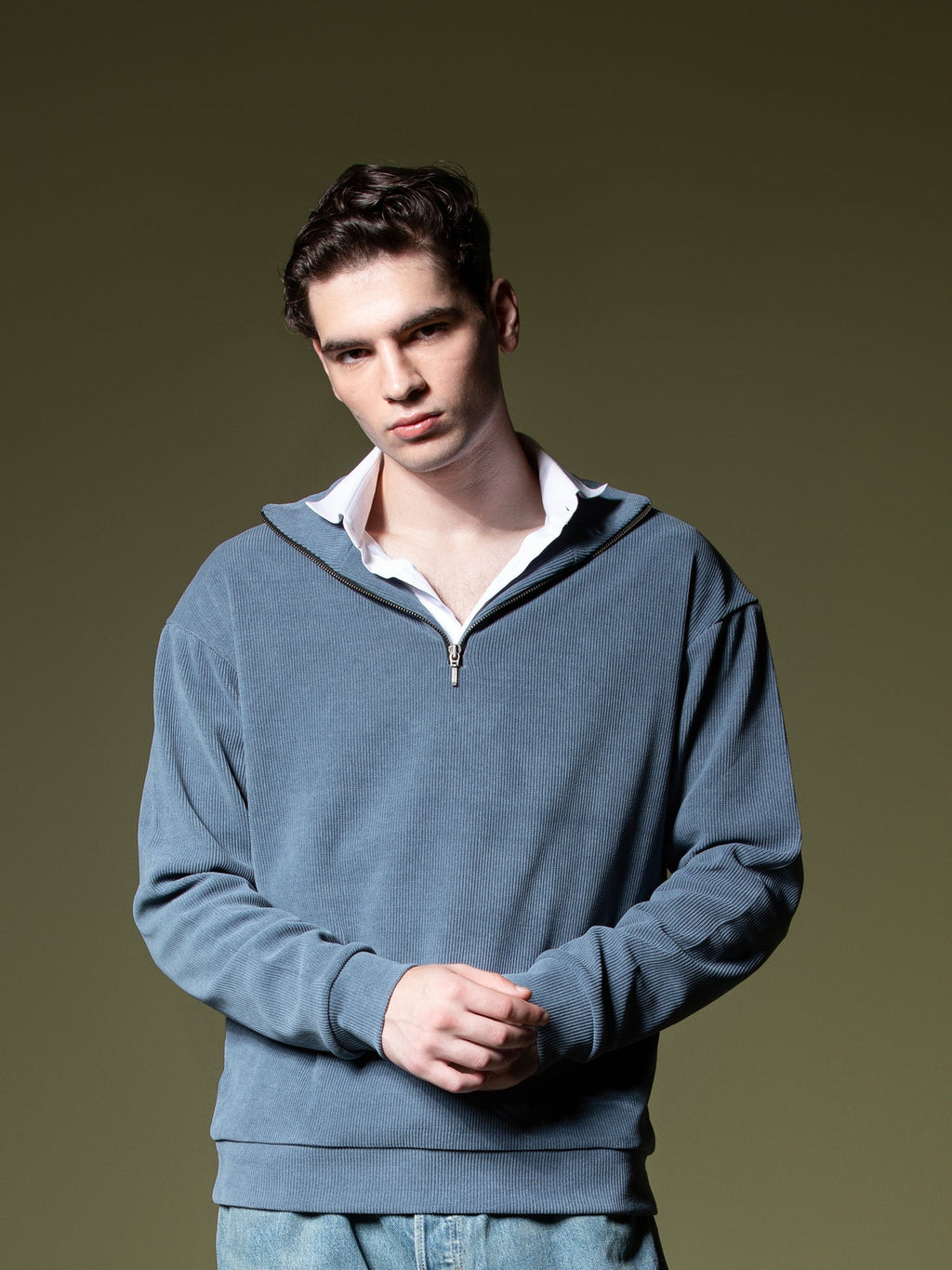 Ribbed quarter-zip sweatshirt